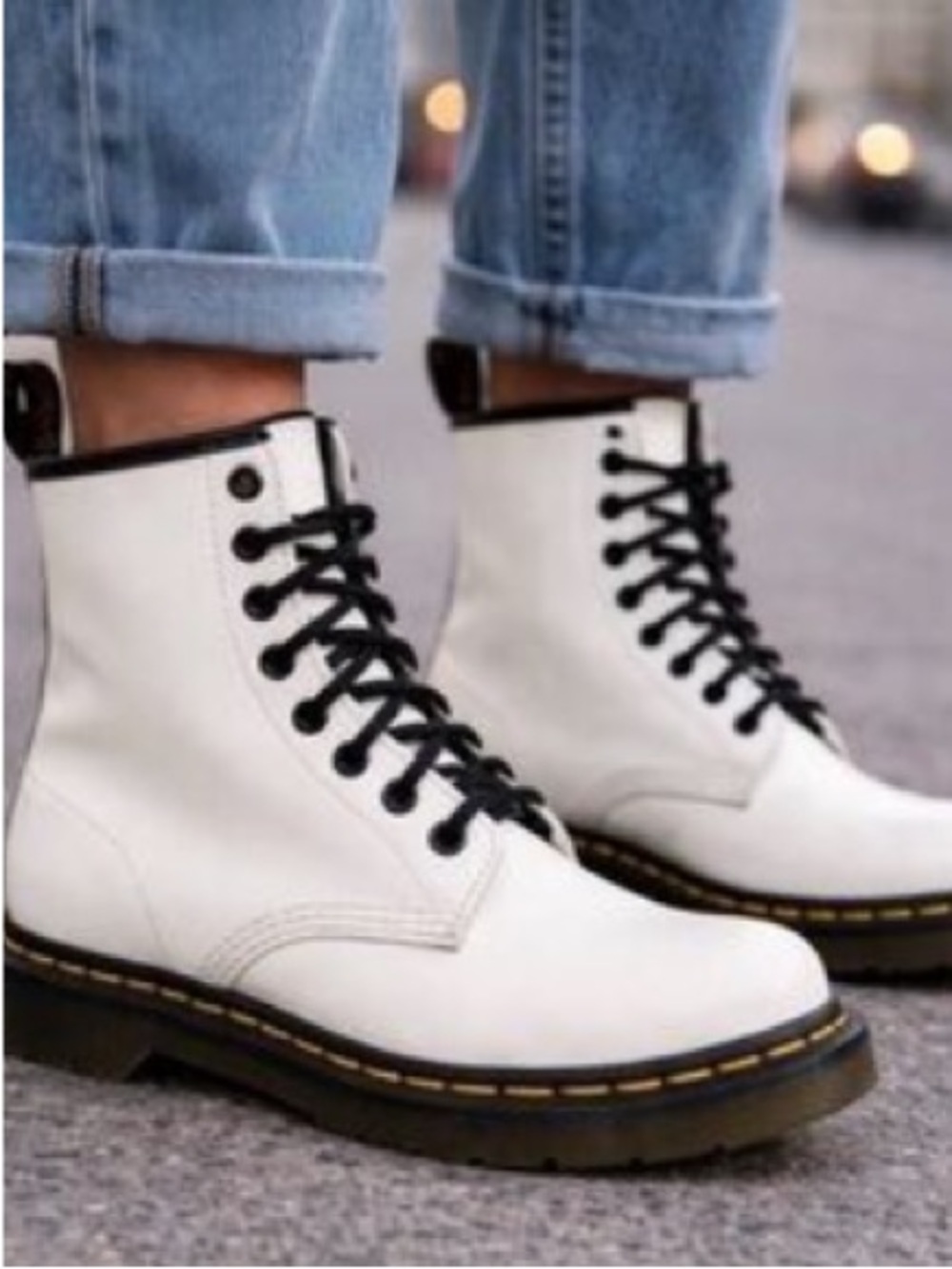 Dr. Martens 1460 White Patent Leather and Black Combat ankle Boots